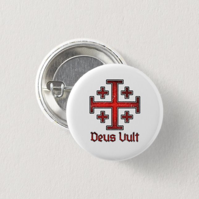 Jerusalem Riddar Tempelherre Kors Crusader Deus Vu Knapp (Framsida & baksida)