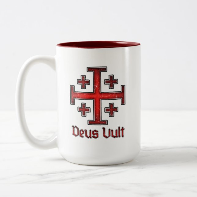 Jerusalem Riddar Tempelherre Kors Crusader Deus Vu Två-Tonad Mugg (Vänster)