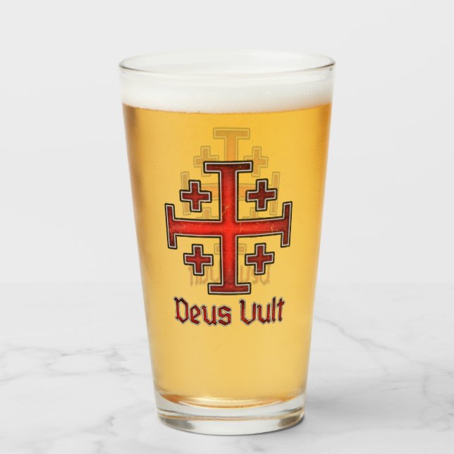 Jerusalem Riddar Tempelherre Kors Deus Vult Glaskopp (Framsida fylld)
