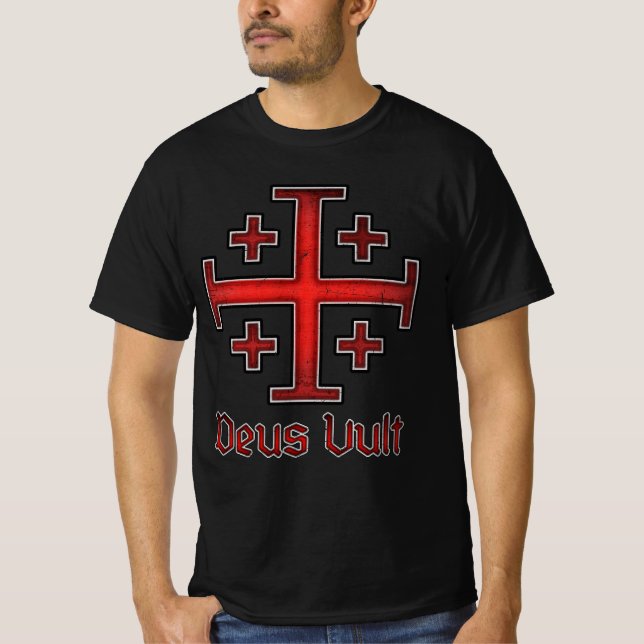 Jerusalem Riddar Tempelherre Kors Kristet T Shirt (Framsida)