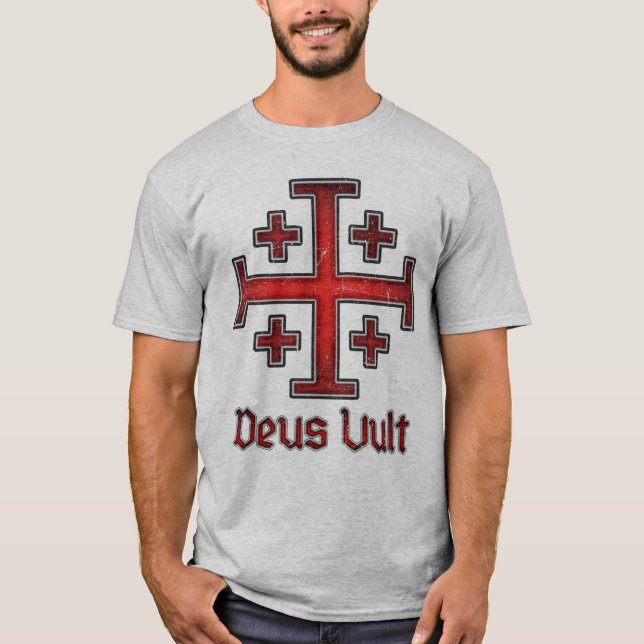 Jerusalem Riddar Tempelherre Kors Kristet T Shirt (Framsida)