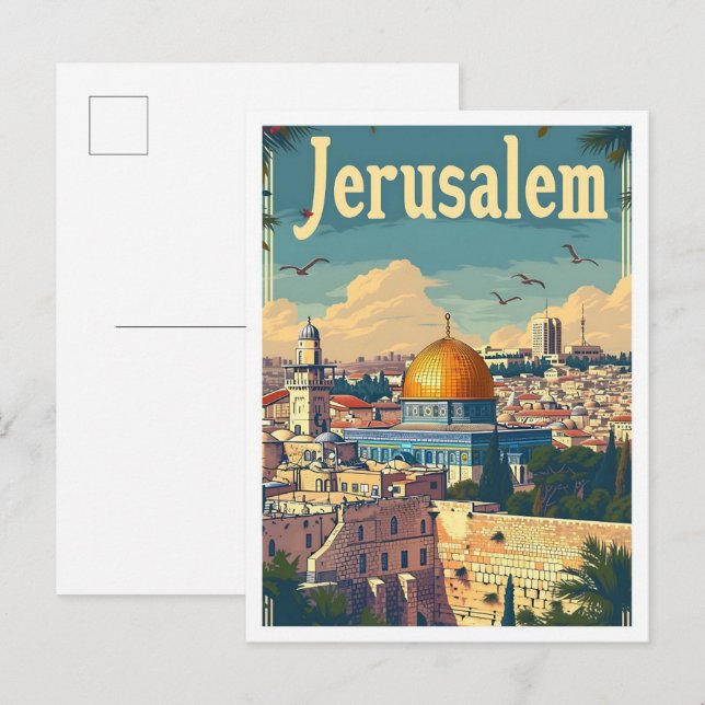 Jerusalem Vintage Art Travel Illustration Vykort (Fram/baksida)