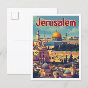 Jerusalem Vintage Art Travel Illustration Vykort