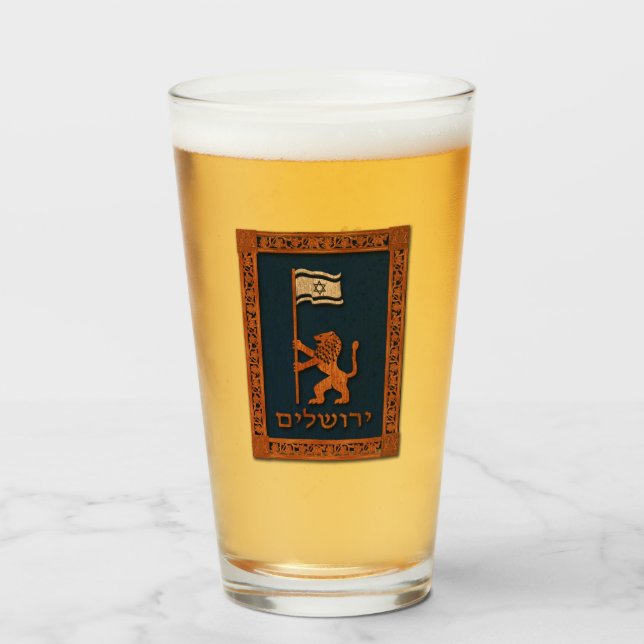 Jerusalemdagen Lejon med Flagga Glaskopp (Framsida fylld)