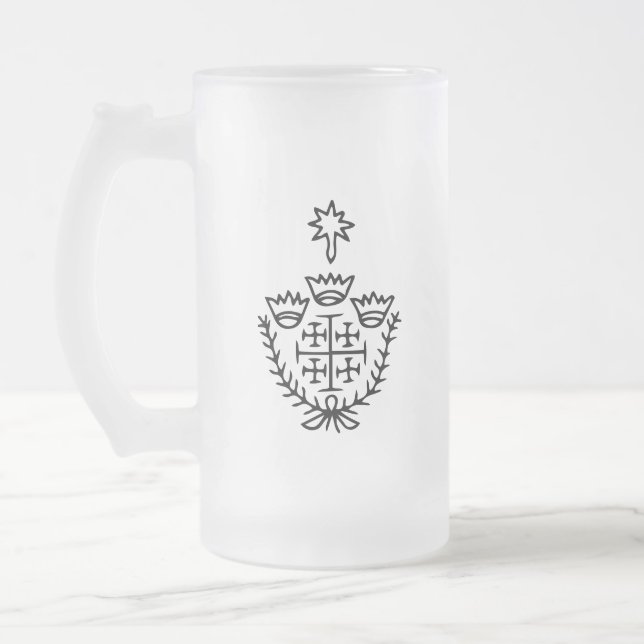 Jerusalemkors historisk pilgrimstatuering stämpel frostat ölglas (Vänster)