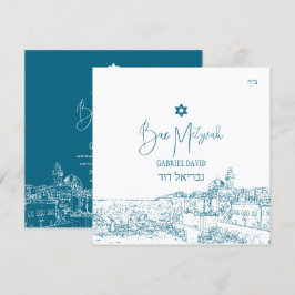 Jerusalemmuren DIY färger, Teal Pub Mitzvah Inbjudningar