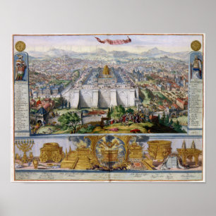 Jeruselem och Temple 1687 Antique Panorama Poster