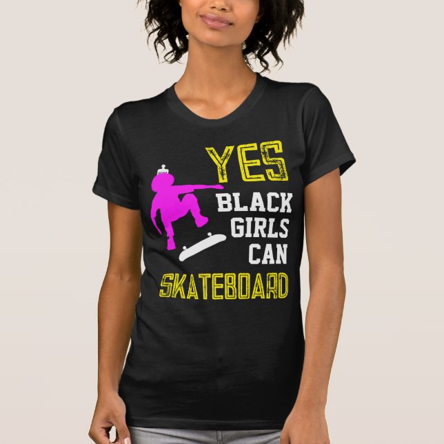 JES GIRLS KAN SKATEBOARD Afro Skater Girl T Shirt (Framsida)