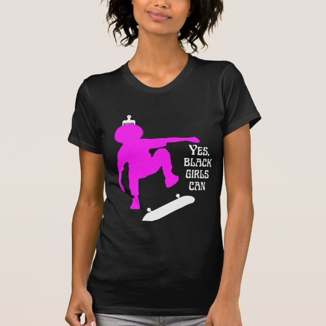 JES GIRLS KAN SKATEBOARD Black Skater Girl T Shirt (Framsida)