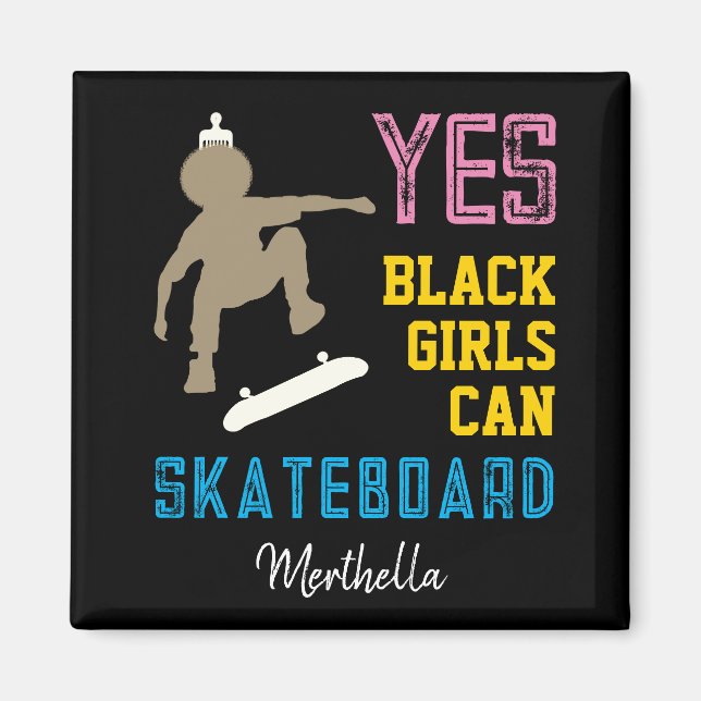 JES GIRLS KAN SKATEBOARD Retro Afro Skater Girl Magnet (Framsidan)