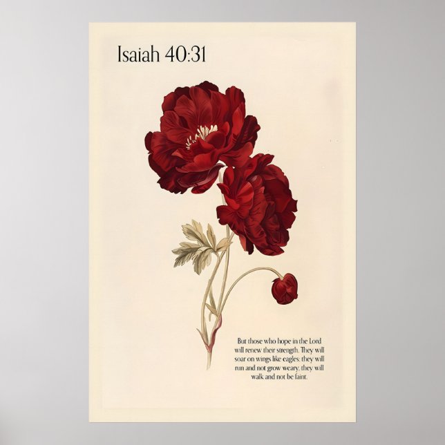 Jesaja 4031 Väggkonsttryck – Röda Peonies Botanisk Poster (Framsidan)