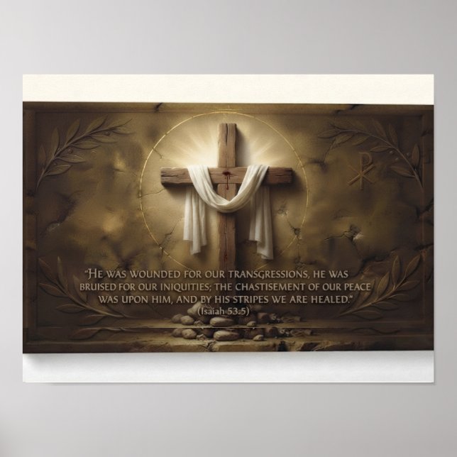 Jesaja 53:5 Korsaffisch – Genom Hans Sår Poster (Framsidan)