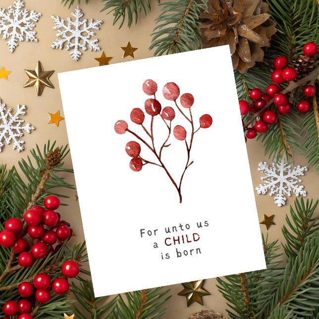 Jesaja 9:6 Julkort Helgkort (Christmas greeting card with red berry branch and Isaiah 9:6 Bible verse on white festive background)