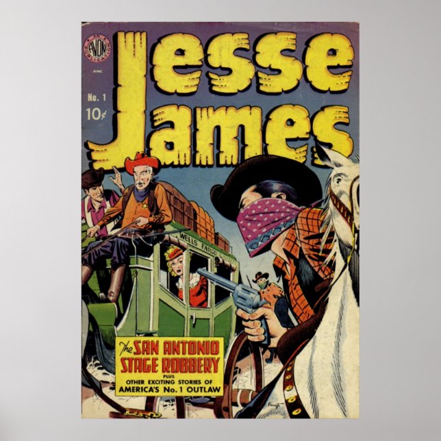 Jesse James-Vintage Tecknad Bok Poster (Framsidan)