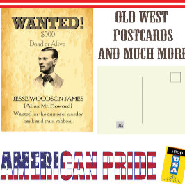 Jesse James Wanted Outlaw 🚨 Vilda western USA Pos Vykort