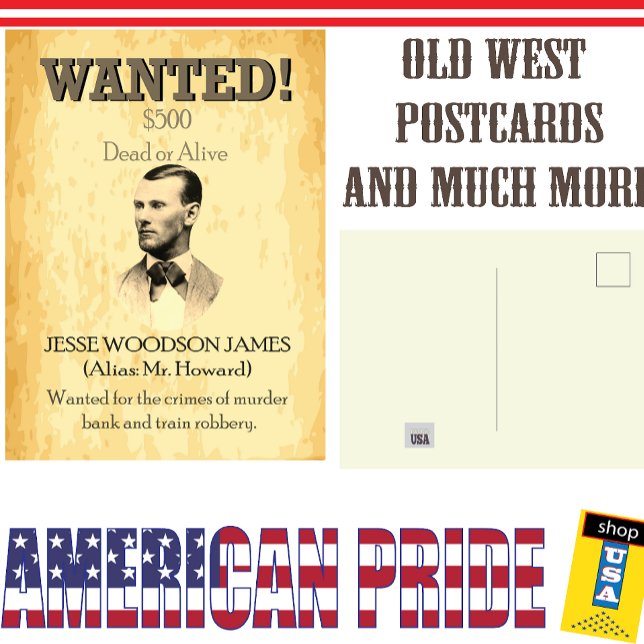 Jesse James Wanted Outlaw 🚨 Vilda western USA Pos Vykort (Skapare uppladdad)