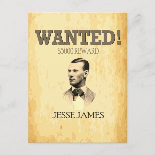 Jesse James Wanted Outlaw 🚨 Vilda western USA Vykort (Framsida)