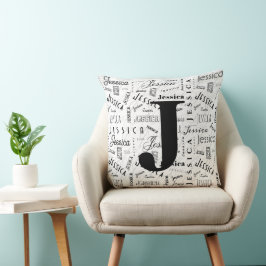 Jessica Anpassat Namn Svart Vitt Monogram J Kudde