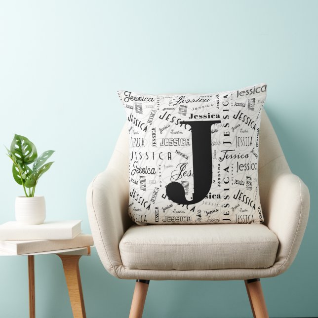 Jessica Anpassat Namn Svart Vitt Monogram J Kudde (Stol)