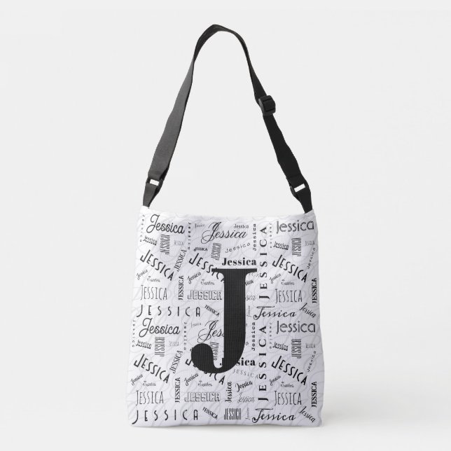 Jessica Custom Name Black White Monogram J Axelväska (Baksida)