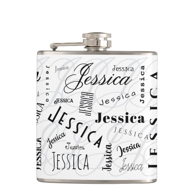 Jessica Custom Name Typography Vinyl Wrapped Flask Fickplunta (Framsidan)