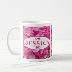 "Jessica" Elegant Rosa Hydrangea Blommigt Letterin Kaffemugg
