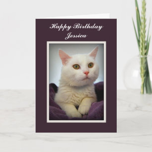 Jessica Grattis på födelsedagen White Cat Card Kort