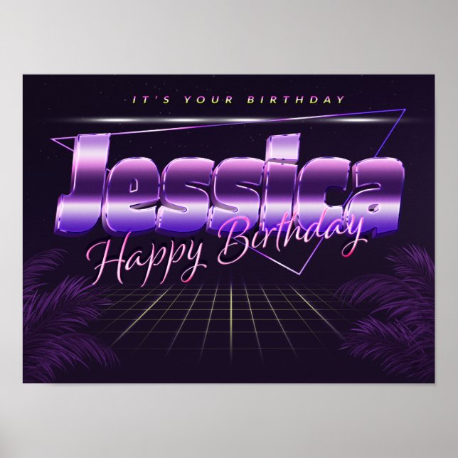 Jessica Name Vorname lila retro Poster Geburtstag (Framsidan)