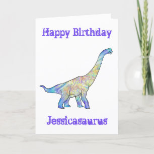 Jessica saurus Colorful Brachiosaurus Dinosaur Helgkort