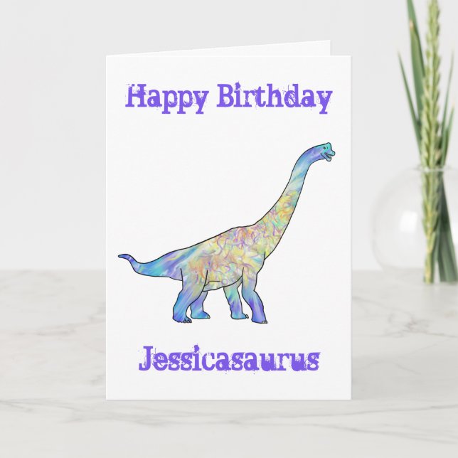 Jessica saurus Färgrik Brachiosaurus Dinosaurie Helgkort (Framsida)