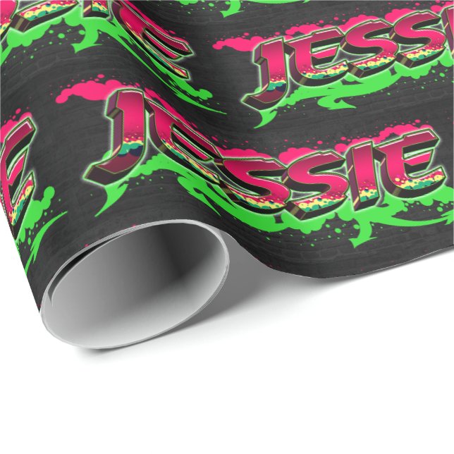 Jessie Vorname Name Graffiti red green Presentpapper (Rullad Hörn)