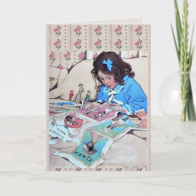 Jessie Wilcox Smith Pappersdockor Blommig Kort (Framsida)