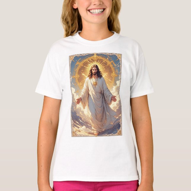 Jessus Uppstiger Kristet Flick T-Shirt (Framsida)