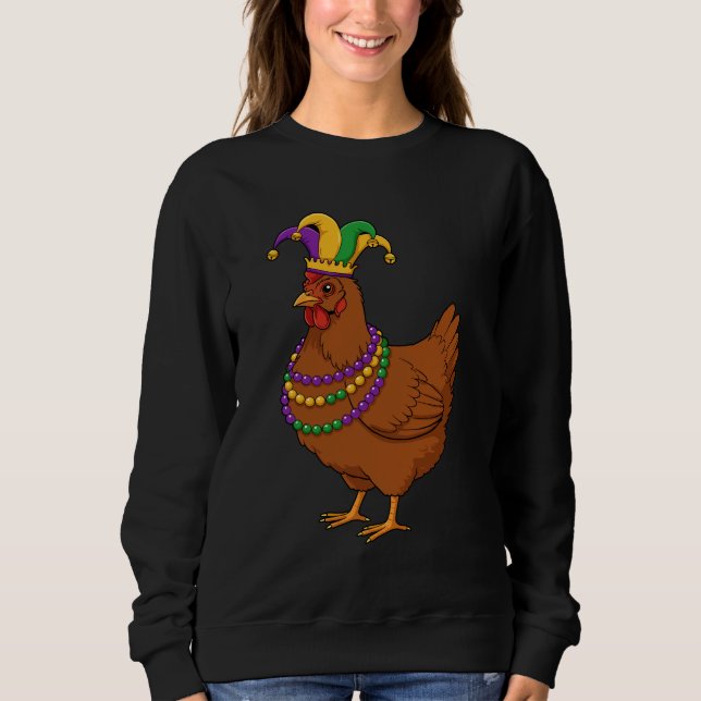 Jester Chicken Pärlor Mardi Gras Funny Farming T Shirt (Framsida)