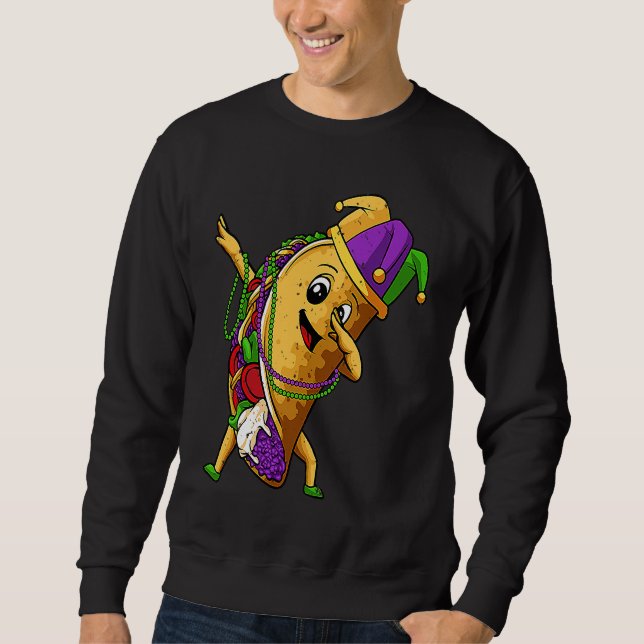 Jester Dabbing Taco Mardi Gras Mexican Food Carniv Lång Ärmad Tröja (Framsida)