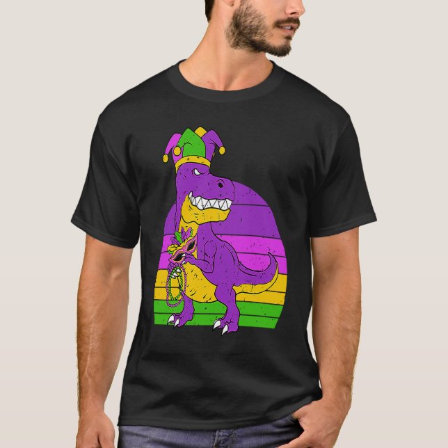 Jester Dinosaur Masquerade Mask Sleeping Mardi Gra T Shirt (Framsida)