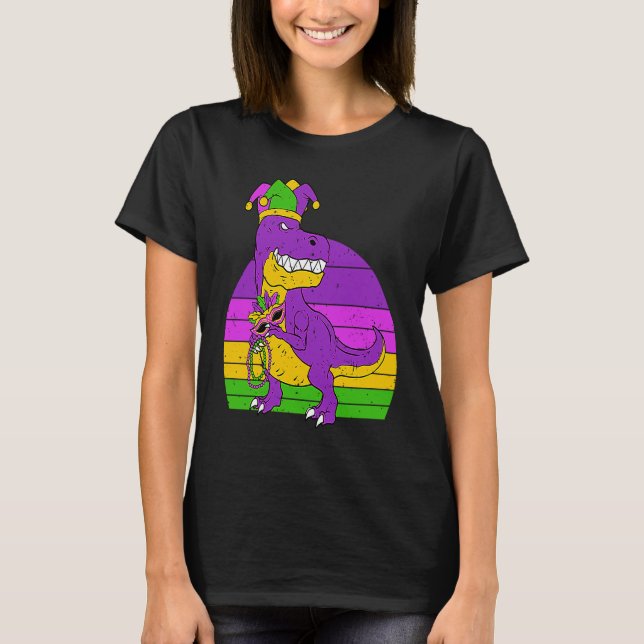 Jester Dinosaur Masquerade Mask Sleeping Mardi Gra T Shirt (Framsida)