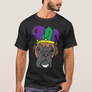 Jester Hat Boxer Hund Ansikte Mardi Gas Funny Mana T Shirt
