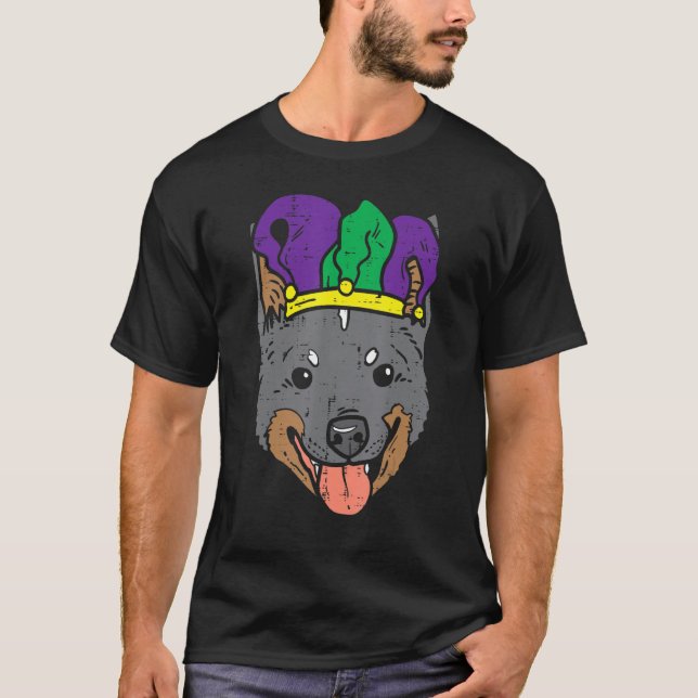 Jester Hat Heeler Ansikte Mardi Gras Cattle Hund M T Shirt (Framsida)