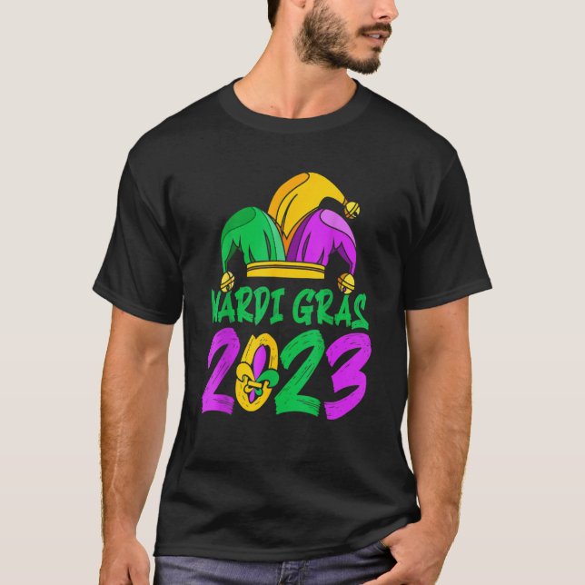 Jester Hat Mardi Gras 2023 Pärlor Mask Feathers T Shirt (Framsida)