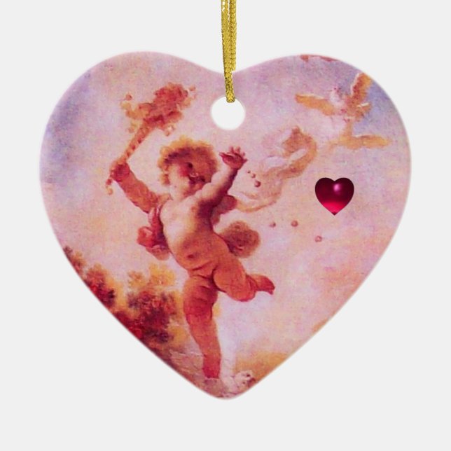 JESTER KÄRLEK,CUPID VALENTINE MONOGRAM Rosa Ruby Julgransprydnad Keramik (Framsidan)