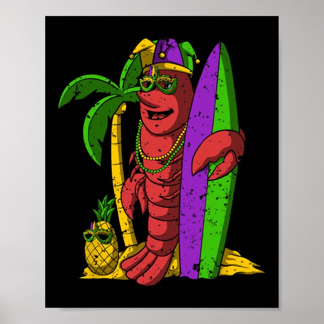 Jester Kräftor Surfer Mardi Gras Surfing Carnival Poster (Framsidan)