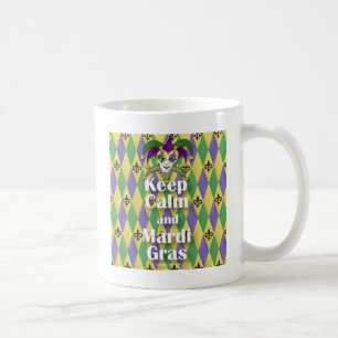 Jester Mask Behålla Lugn och Mardi Gras Kaffemugg