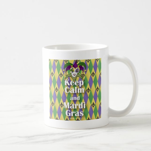 Jester Mask Behålla Lugn och Mardi Gras Kaffemugg (Höger)