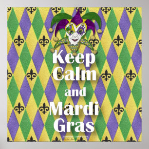 Jester Mask Behålla Lugn och Mardi Gras Poster
