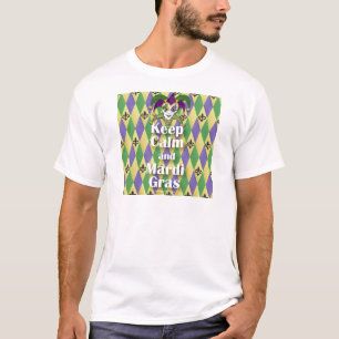 Jester Mask Behålla Lugn och Mardi Gras T-shirt