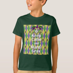 Jester Mask Behålla Lugn och Mardi Gras T-shirt