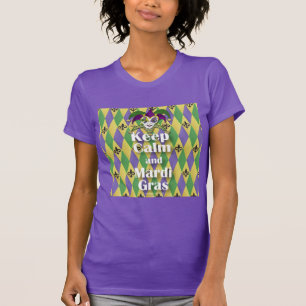 Jester Mask Behålla Lugn och Mardi Gras Tee Shirt