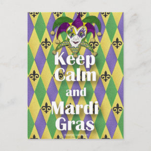 Jester Mask Behålla Lugn och Mardi Gras Vykort