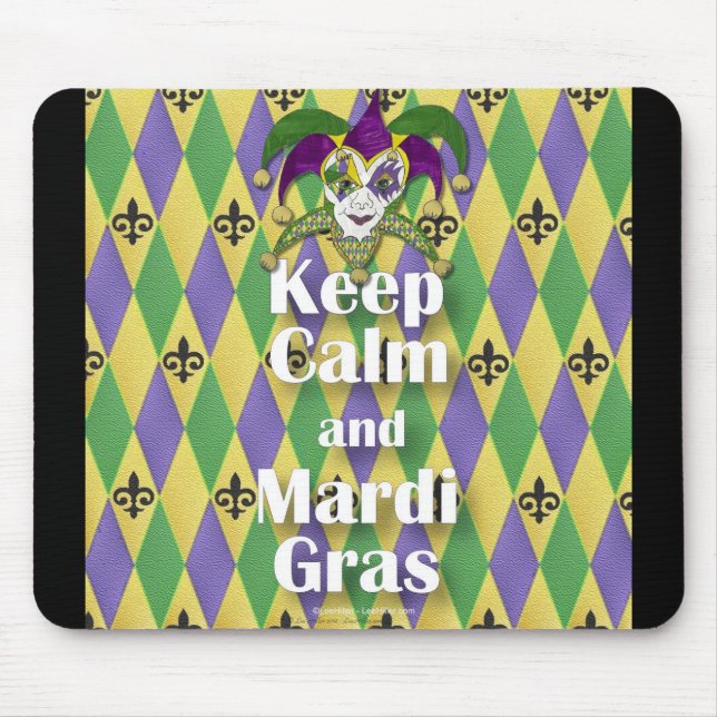 Jester Mask Håll lugn och Mardi Gras Musmatta (Framsidan)